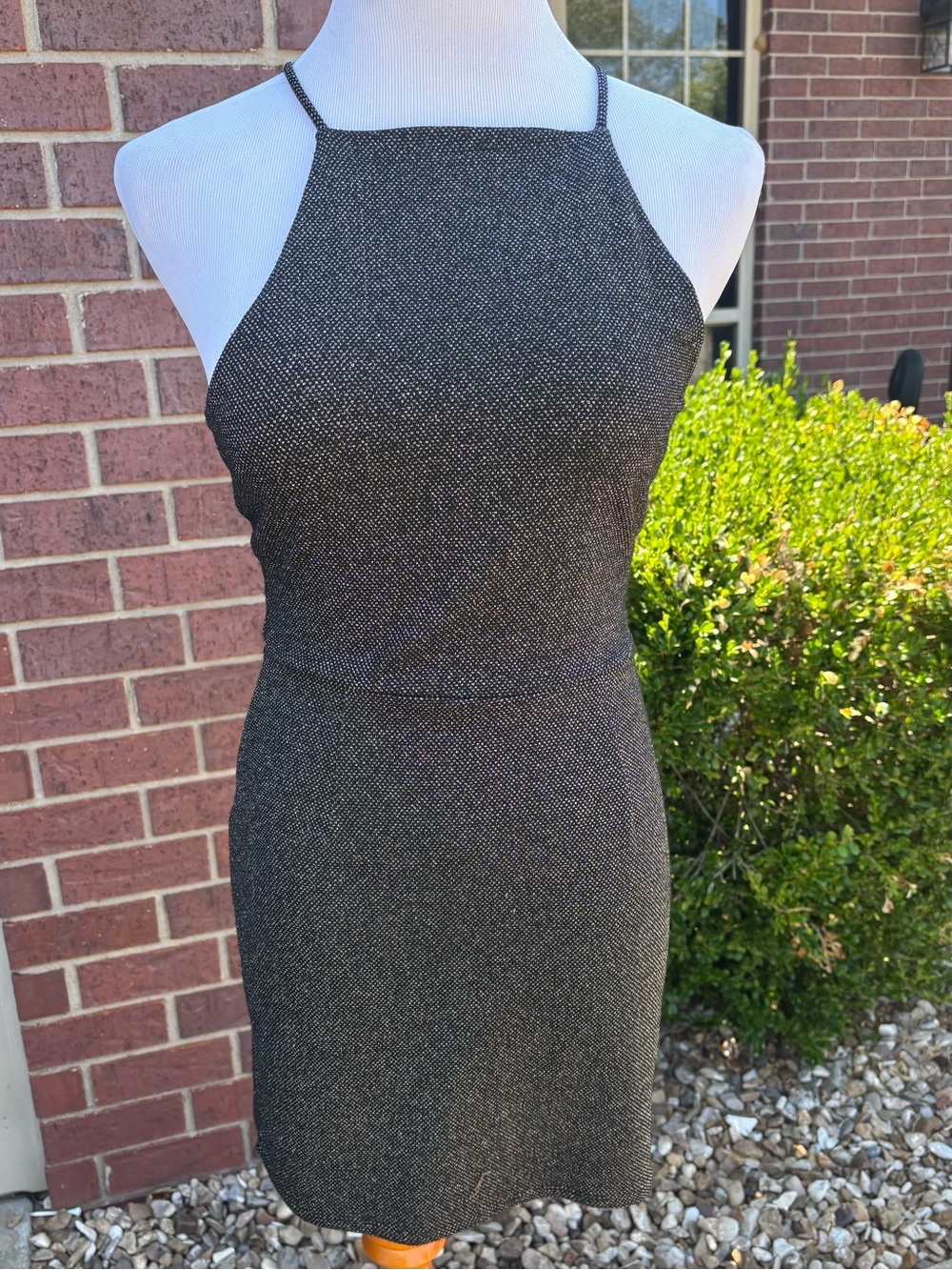one clothing Metallic Black Halter Mini Dress